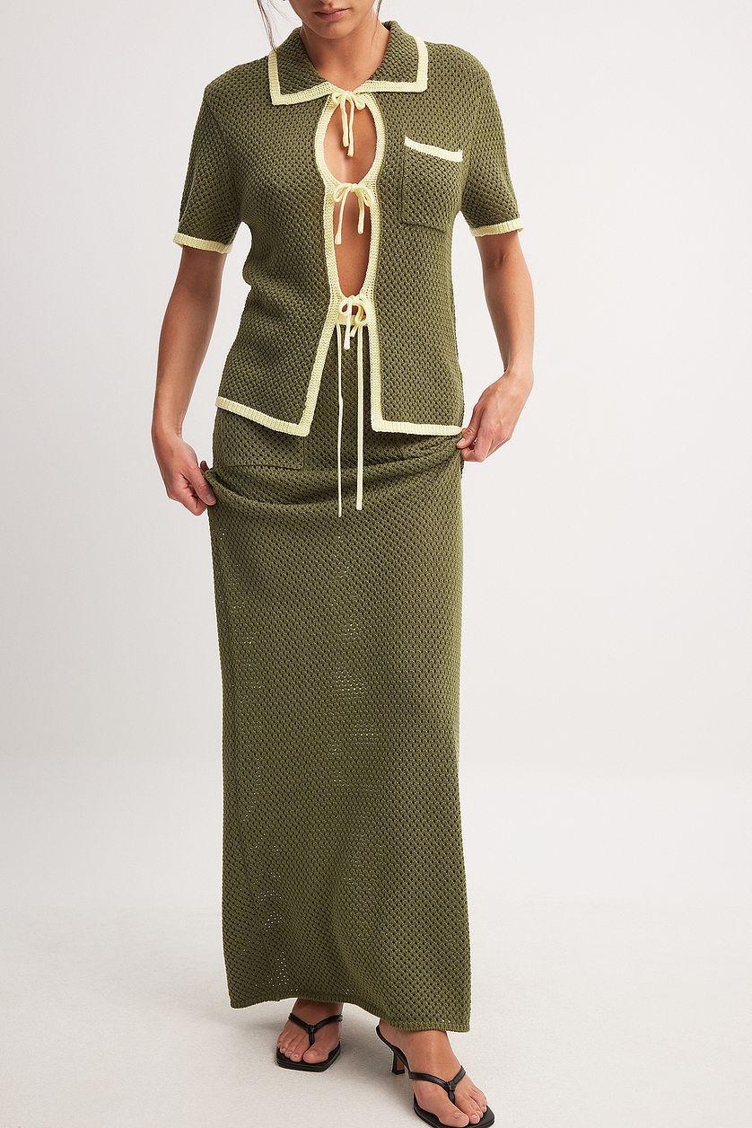 Contrast Detail Crochet Knitted Maxi Skirt Product Image