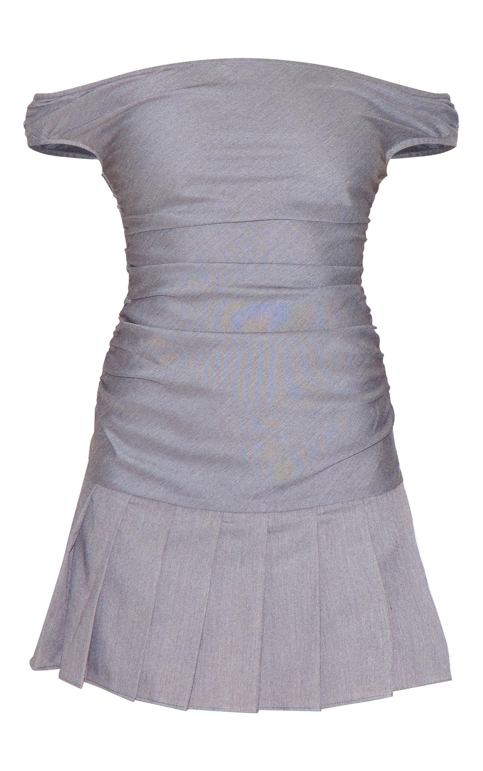 Grey Bardot Ruched Detail Pleated Shift Dress Product Image