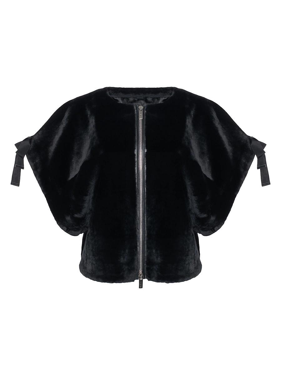 Womens Select Shearling Lamb Collarless Short Sleeve Jacket Product Image