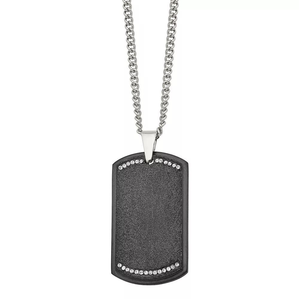 Men's Black Stainless Steel Cubic Zirconia Dog Tag Necklace, Size: 24" Product Image