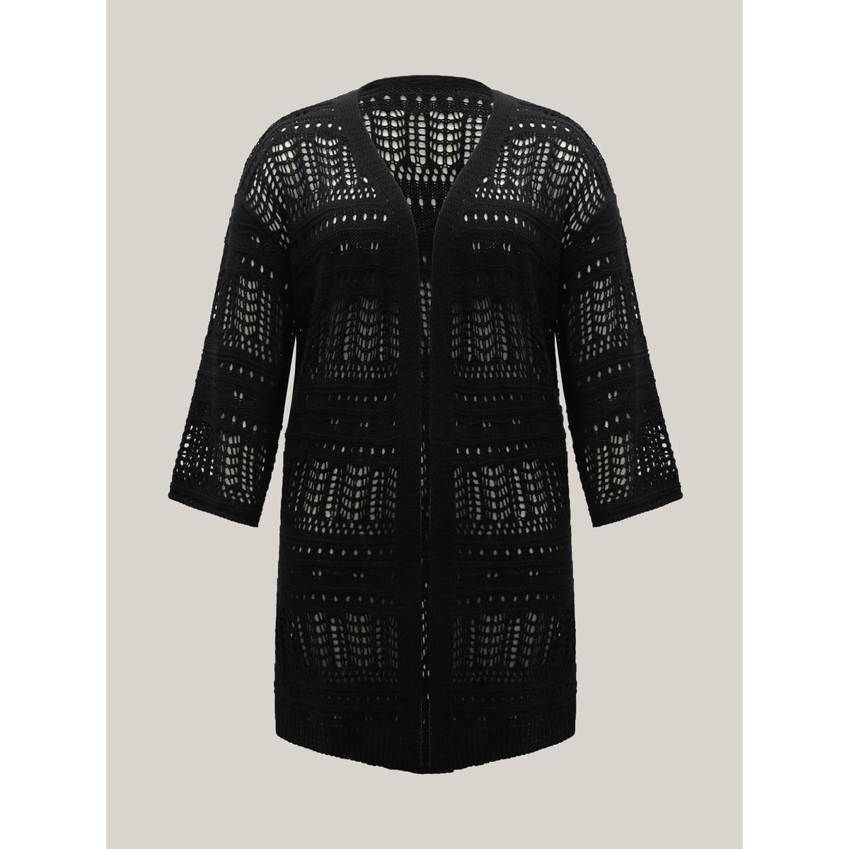 Plus Size Cut-Out Open Front Swim Cover-Up Women's Swimwear Black Beach Loose Cut-Out Curve Swim Cover Ups BloomChic 10/M Product Image