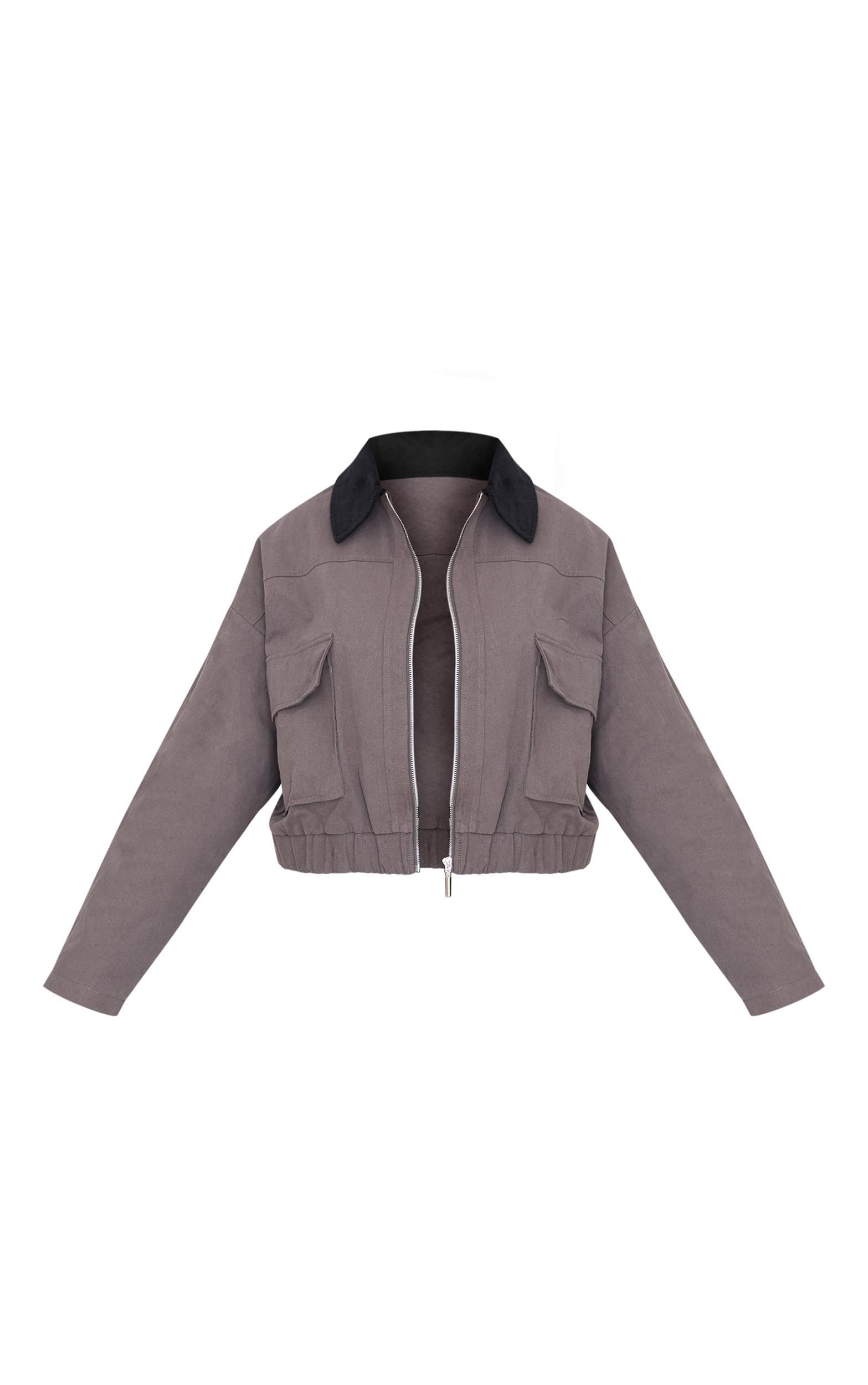 Plus Dark Grey Contrast Collar Twill Jacket Product Image