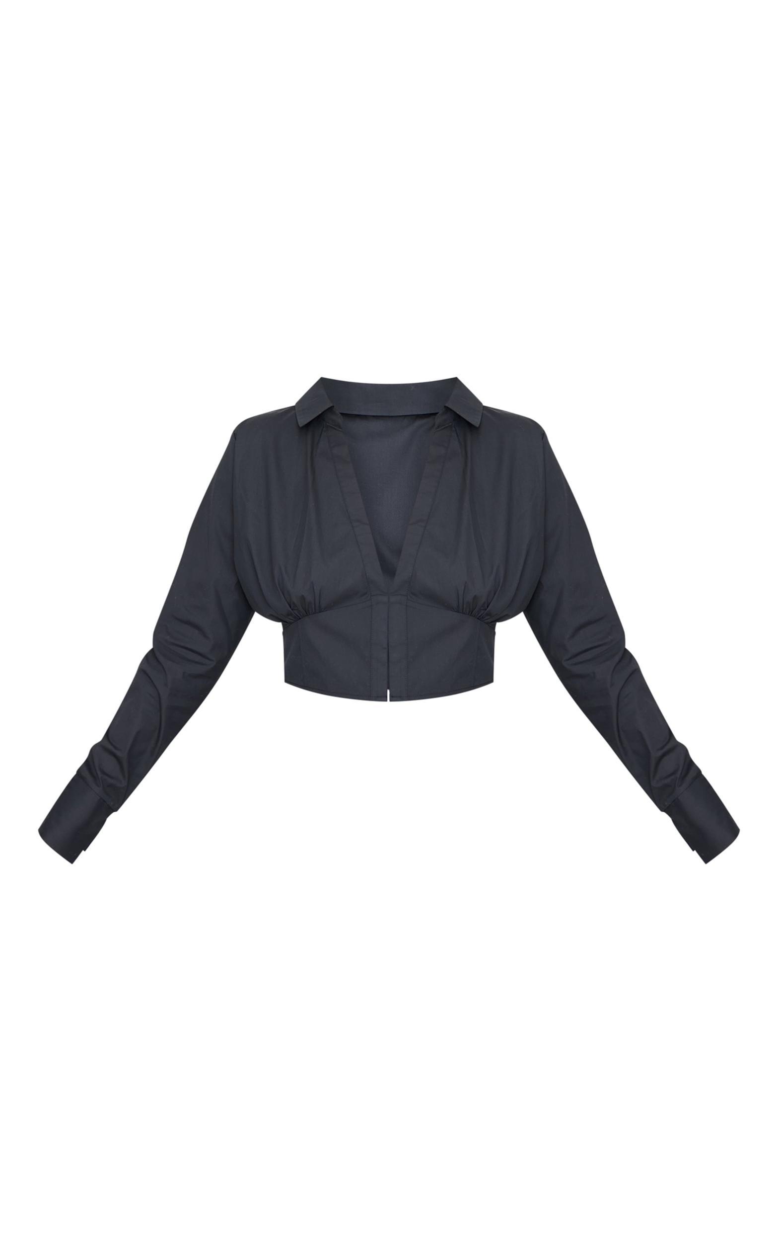 Plus Black Cropped Corset Detail Fitted Shirt Product Image