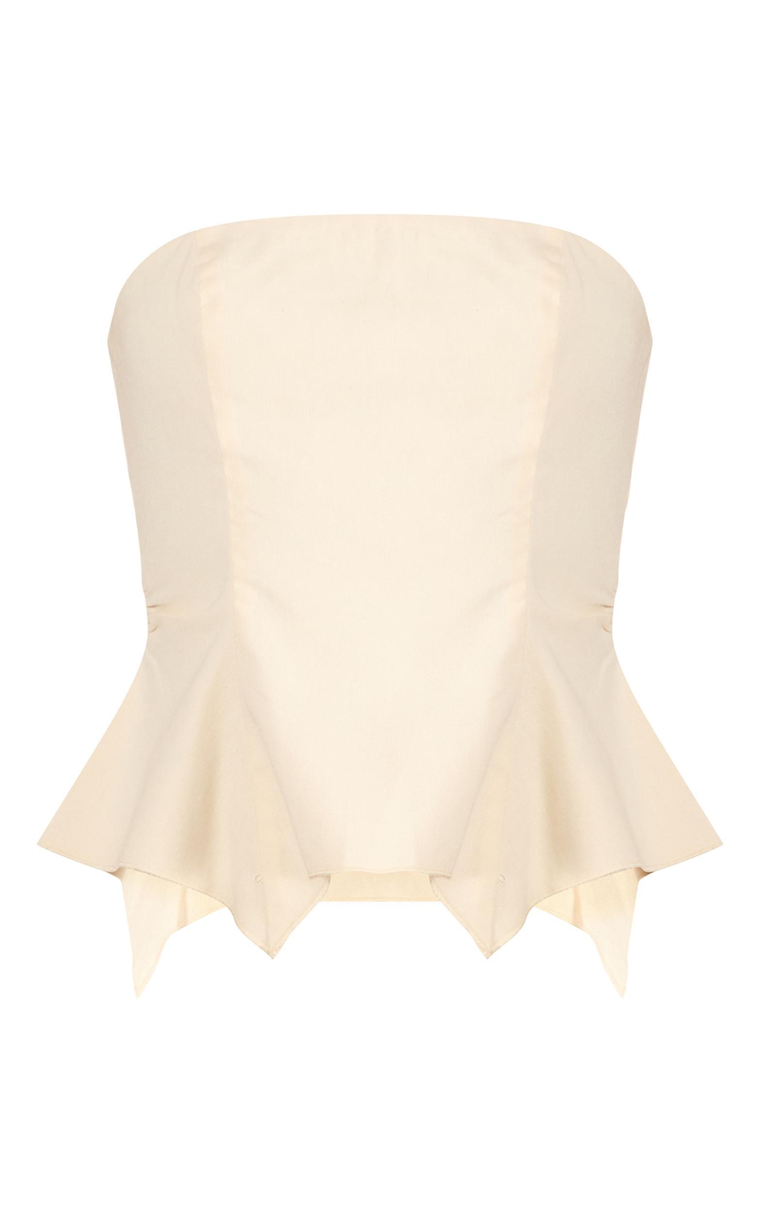 Cream Linen-Blend Peplum Bandeau Top Product Image