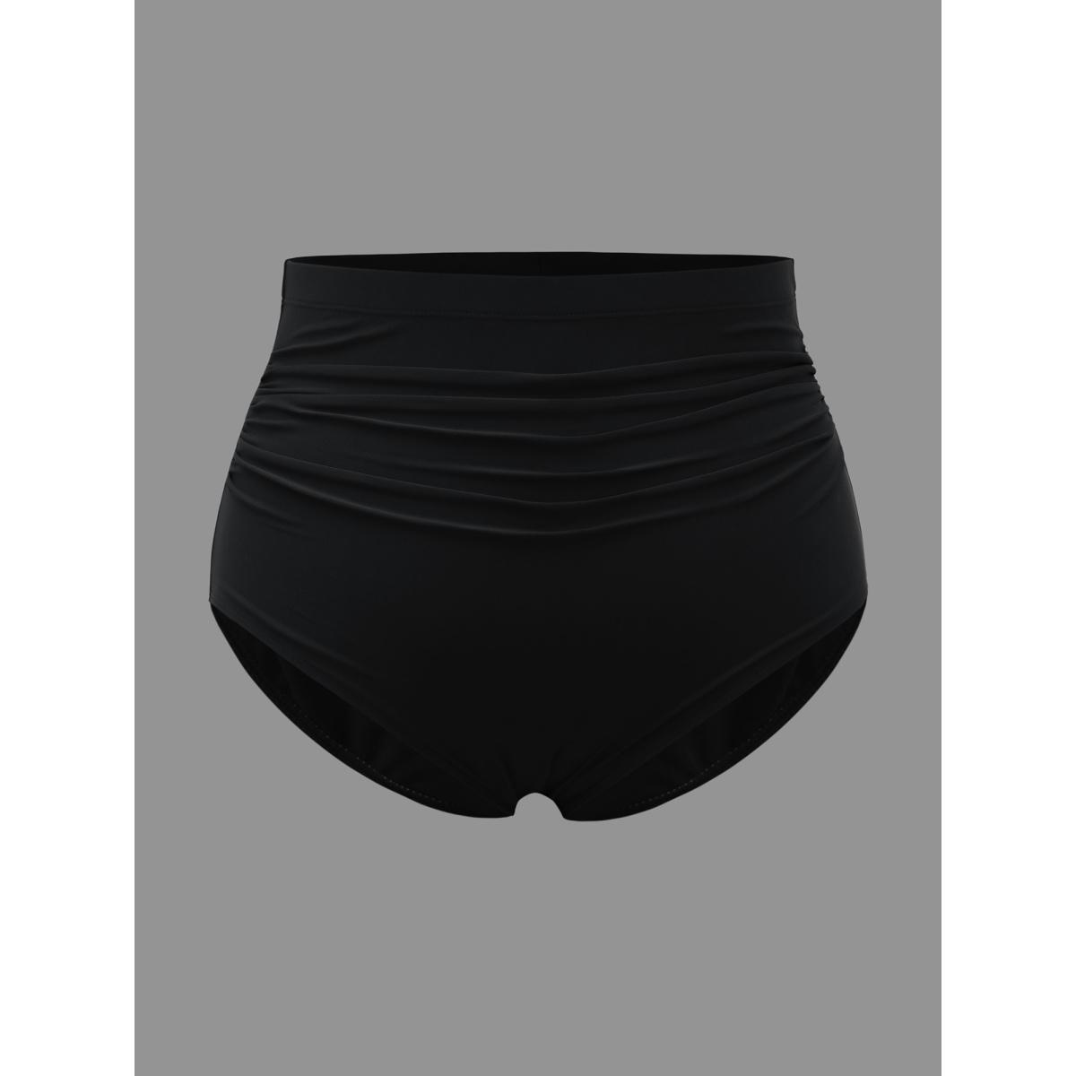 Plus Size High Rise Ruched Plain Swim Bottom Women's Swimwear Black Beach Gathered High stretch Skinny High Rise Curve Swim Bottoms BloomChic 26/4X Product Image