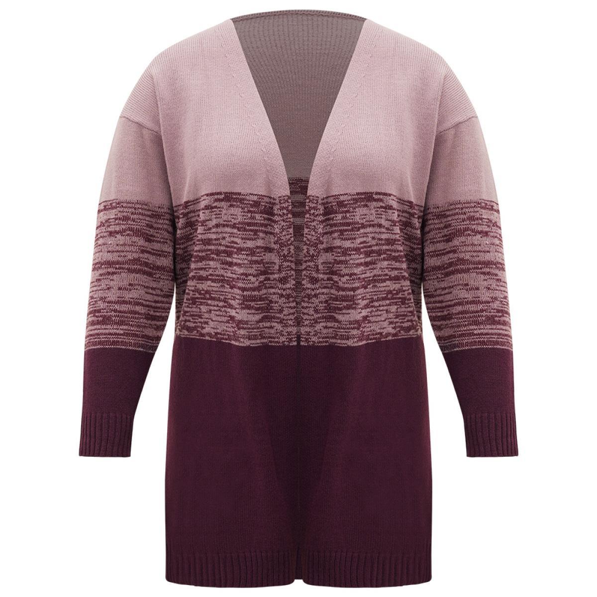 Plus Size Anti-Pilling Contrast Heather Open Front Cardigan Burgundy Women Casual Loose Long Sleeve Dailywear Cardigans BloomChic 30/6X Product Image