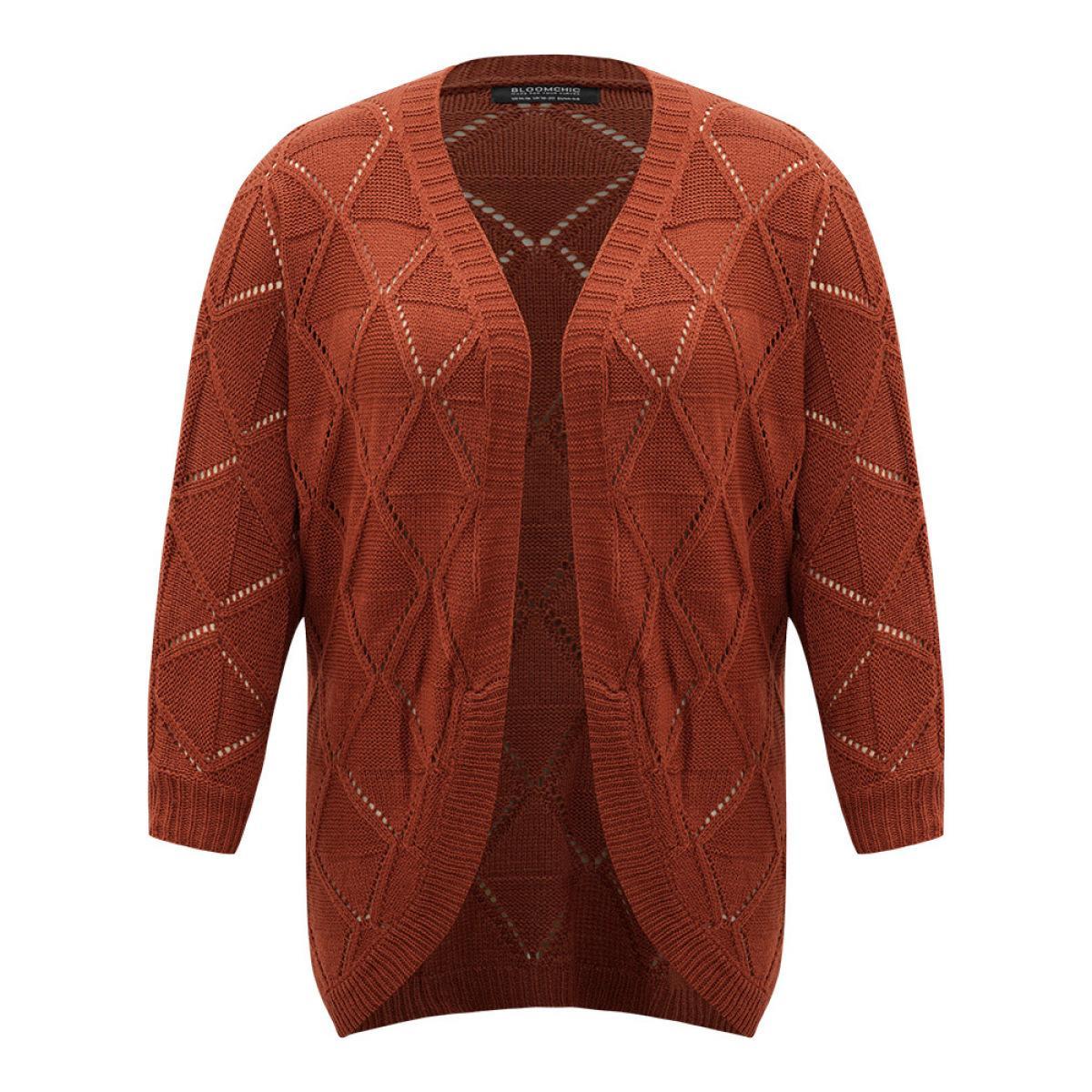 Plus Size Plain Heather Guipure Lace Raglan Sleeve Pocket Sweatshirt Women Eggplant Casual Heather Round Neck Dailywear Sweatshirts BloomChic 30/6X Product Image