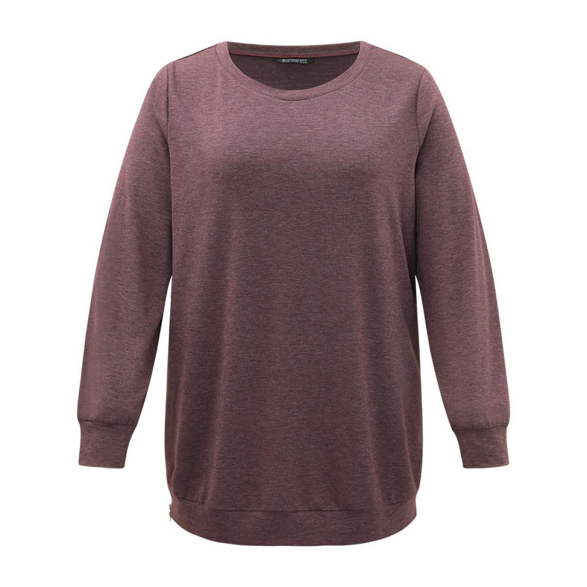Plus Size Plain Zipper Round Neck Elastic Cuffs Sweatshirt Women Mauve Casual Elastic cuffs Round Neck Dailywear Sweatshirts BloomChic 30/6X Product Image
