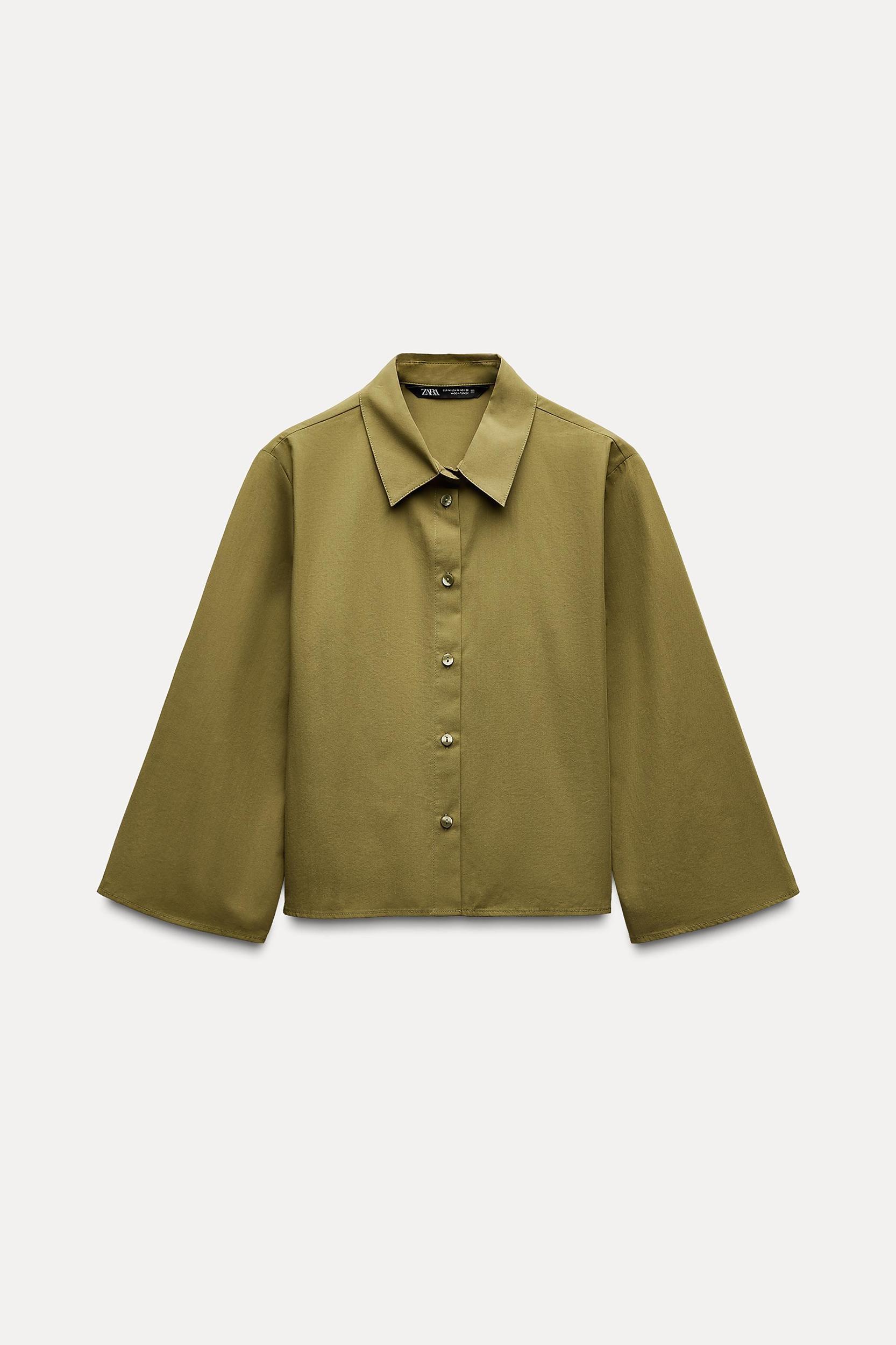 ELBOW-LENGTH SLEEVE CROP SHIRT Product Image