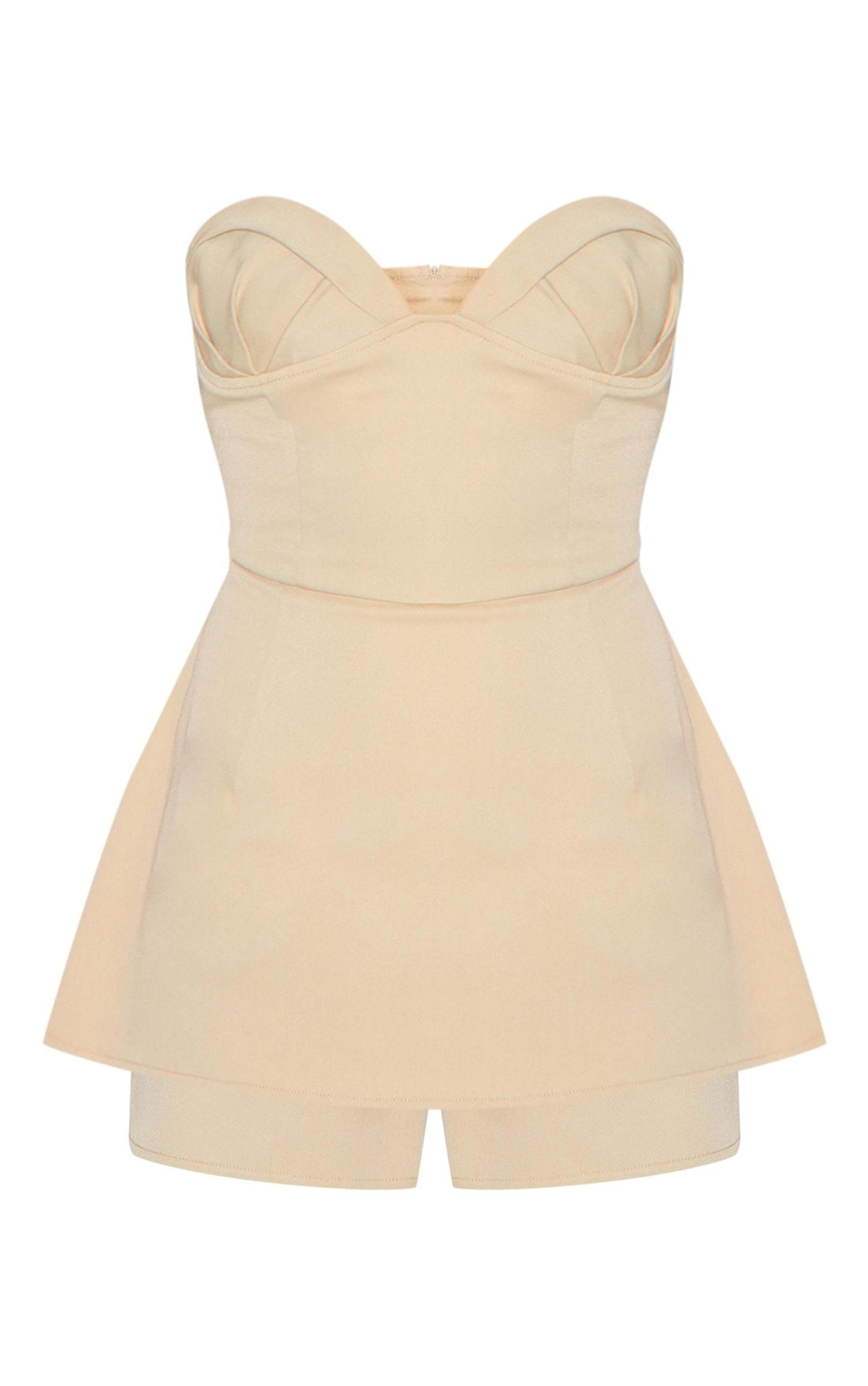 Stone Woven Bust Cup Detail Peplum Romper Product Image