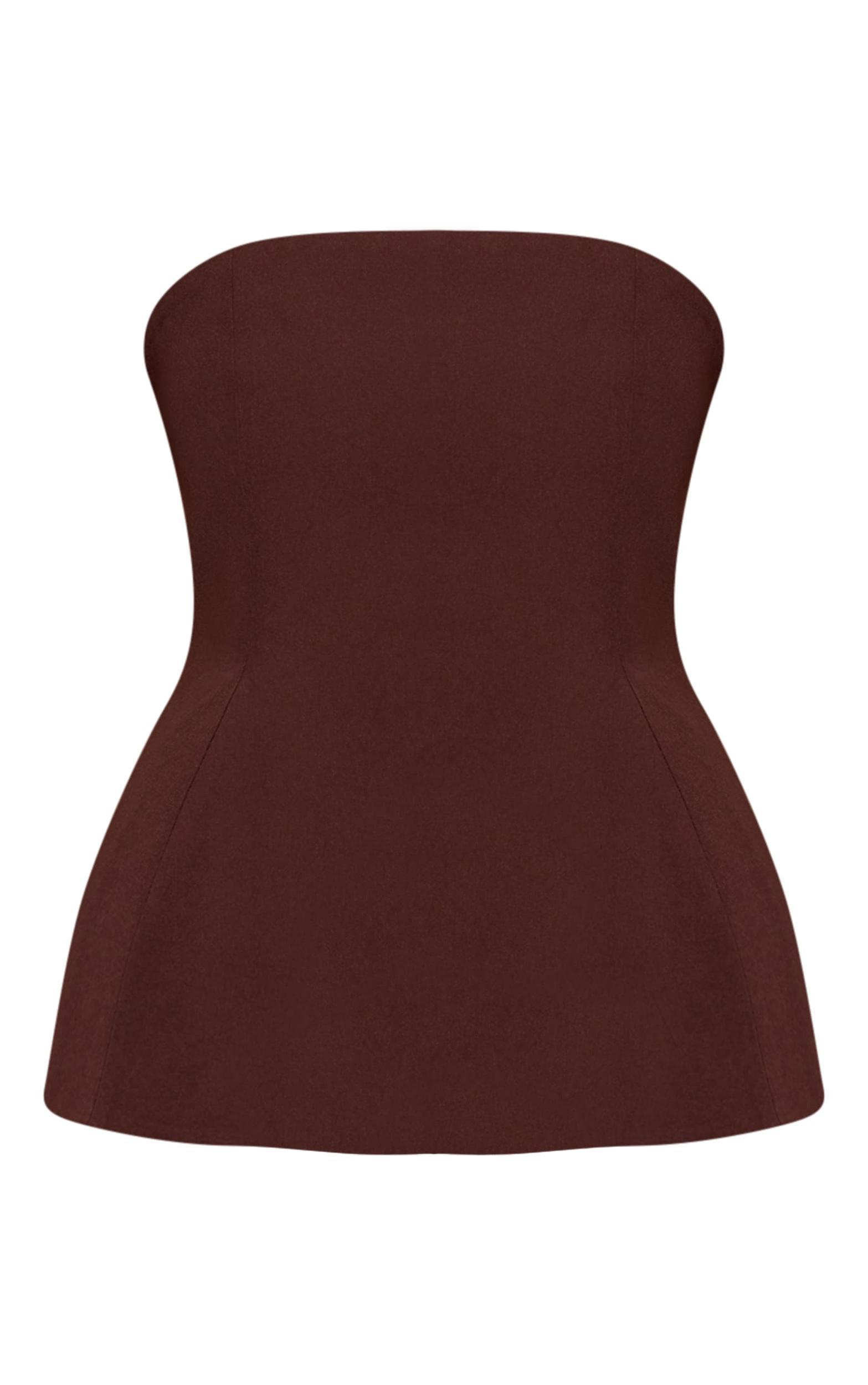 Chocolate Woven Structured Peplum Bandeau Top Product Image