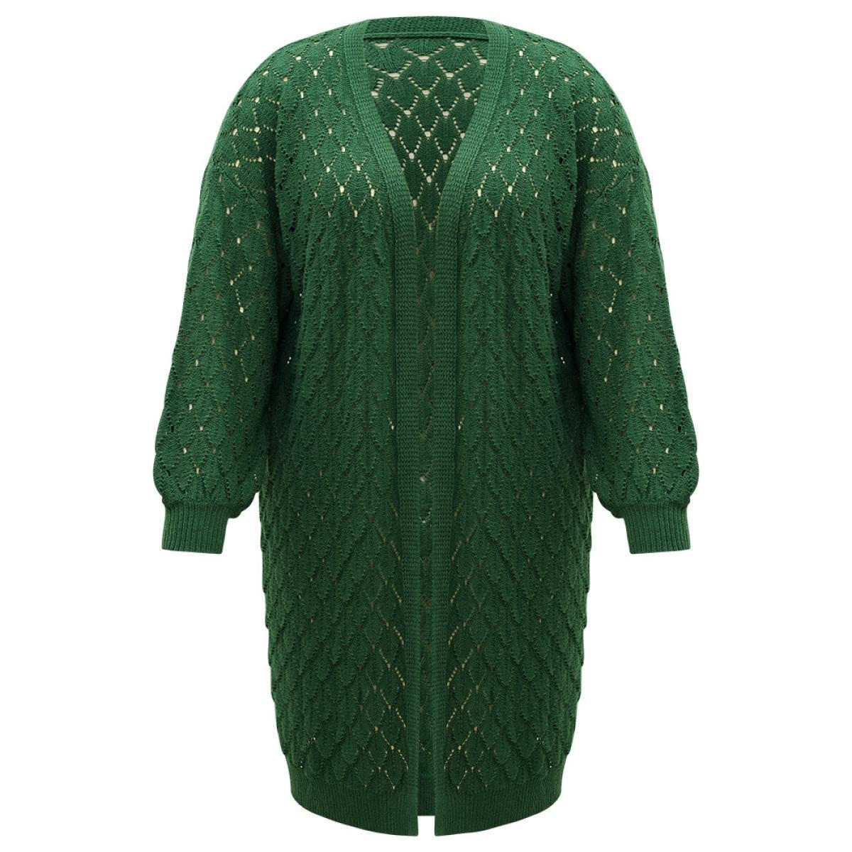 Plus Size Plain Geo Eyelet Drop Shoulder Maxi Cardigan Emerald Women Casual Loose Long Sleeve Dailywear Cardigans BloomChic 18-20/2X Product Image
