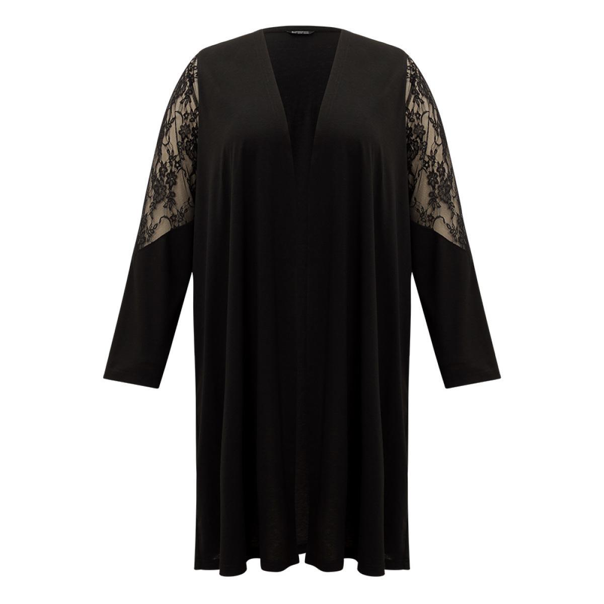 Plus Size Supersoft Essentials Solid Crochet Lace Mesh Drape Open Front Coat Women Black Casual Drape Ladies Dailywear Winter Coats BloomChic 28/5X Product Image