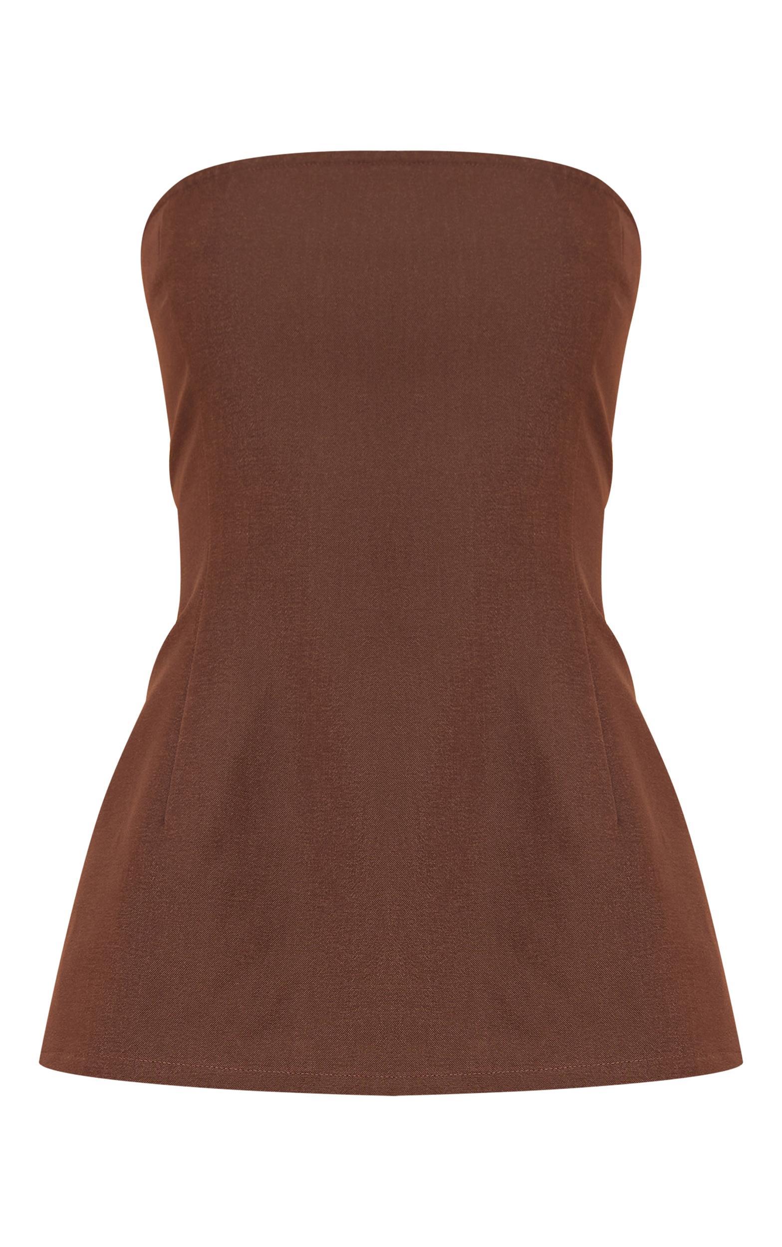 Chocolate Woven Tailored Longline Bandeau Flared Jumpsuit Product Image