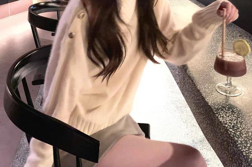 Turtleneck Plain Buttoned Sweater Product Image
