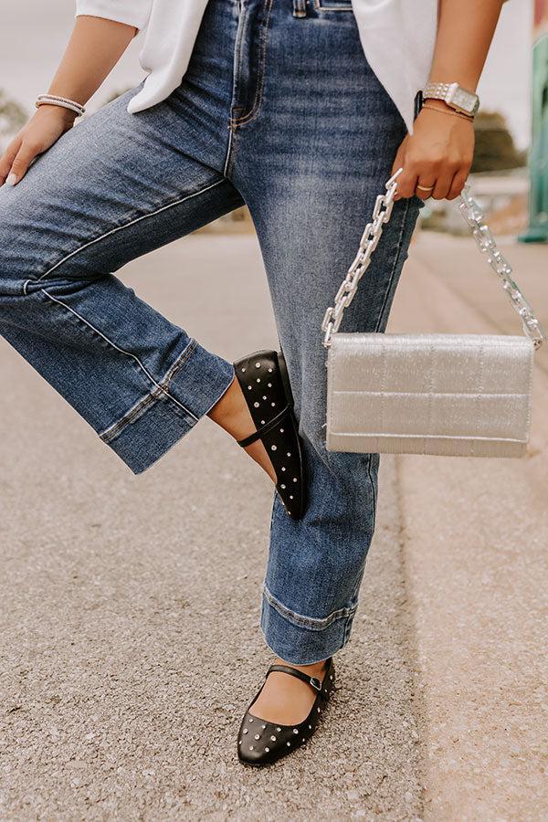 The Iris Rhinestone Embellished Faux Leather Flats in Black Product Image