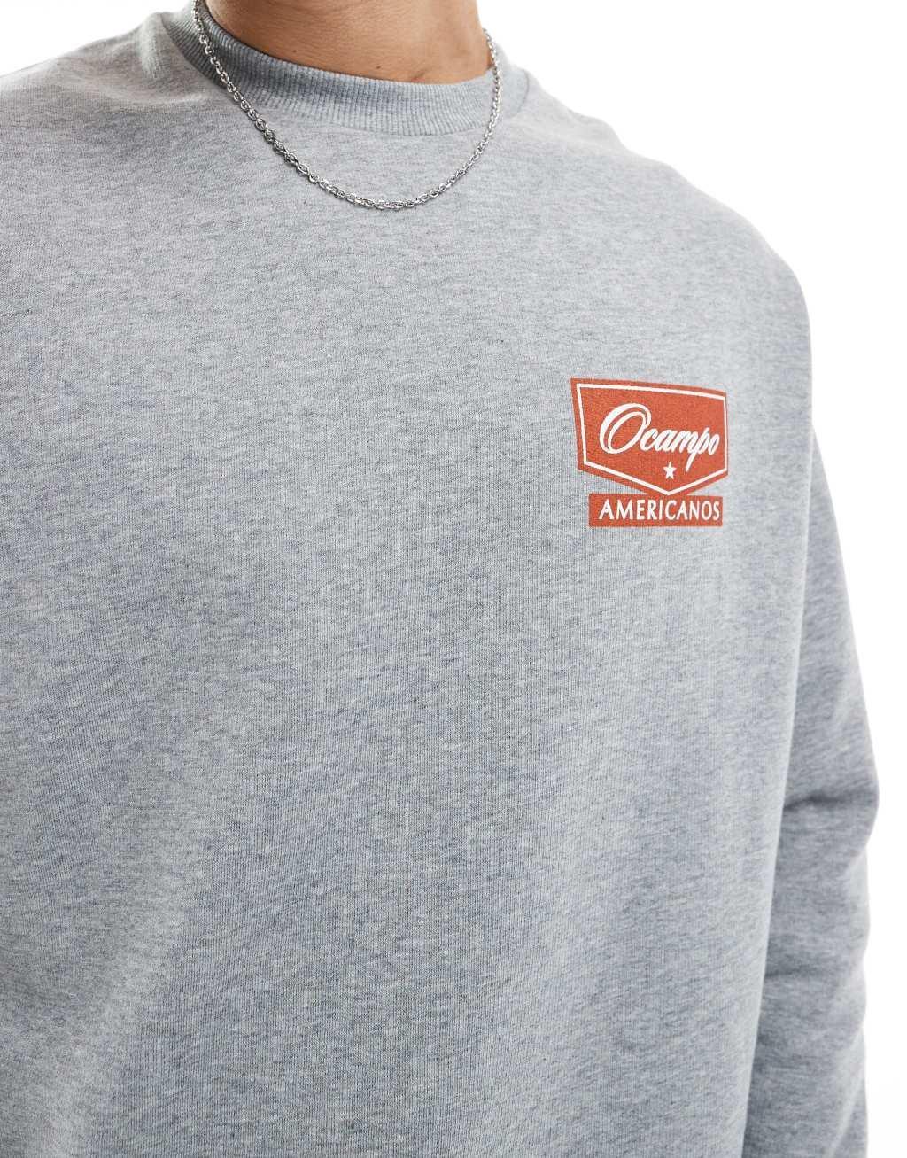 ASOS DESIGN oversized sweatshirt with chest print in gray heather Product Image