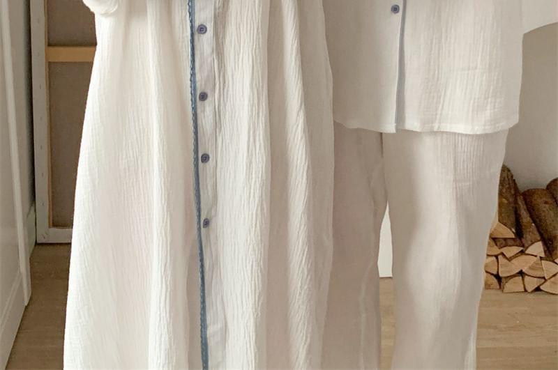 Couple Matching Contrast Trim Pajama Dress / Long-Sleeve Pajama Set Product Image