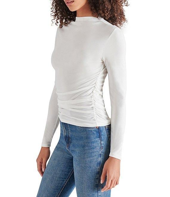 Steve Madden Elvira Knit Jersey Drape Neck Long Sleeve Ruched Top Product Image