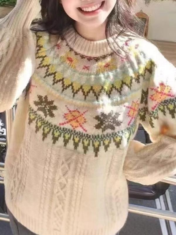 Fair Isle College Casual Pullover Sweater Product Image