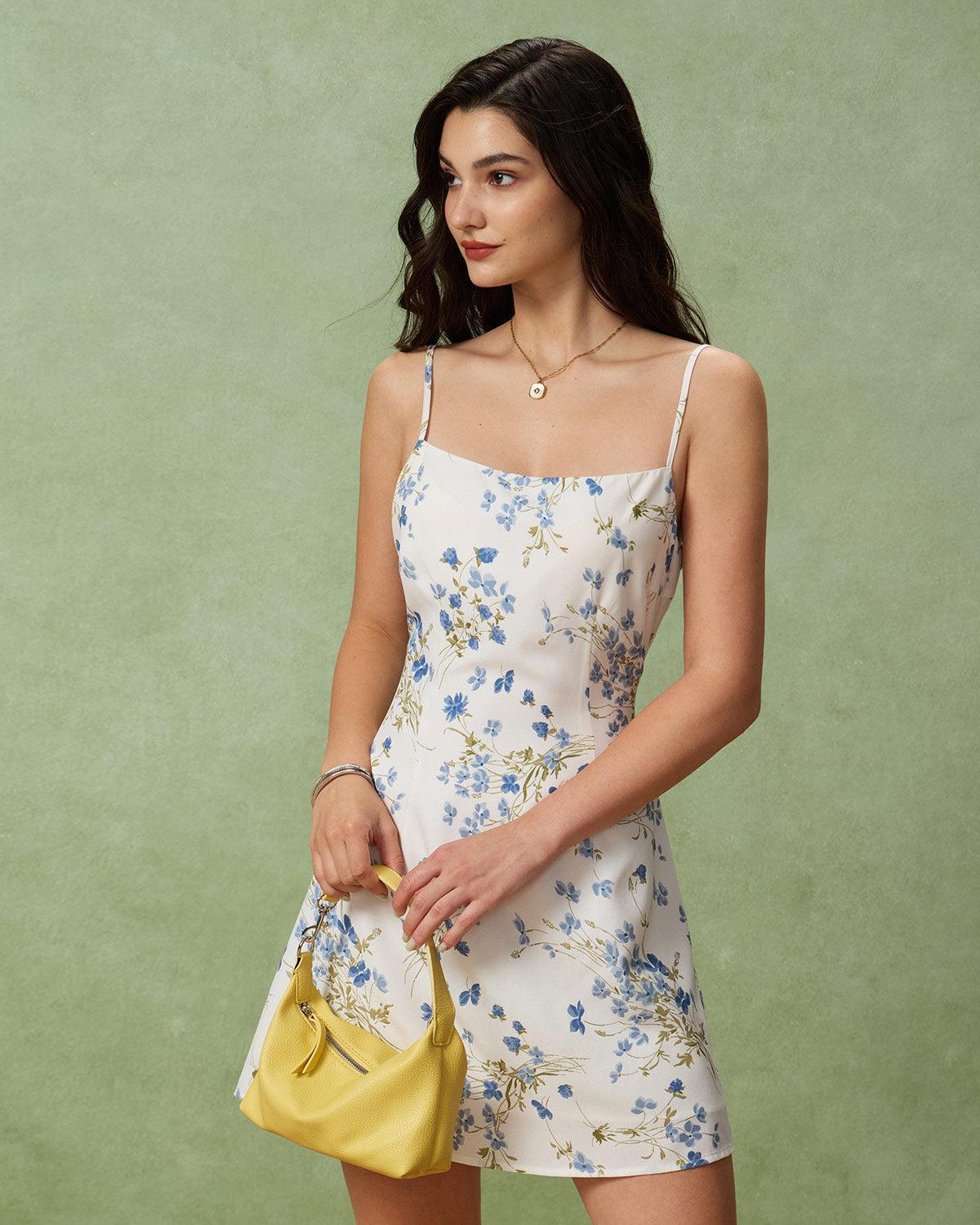 Blue Floral A-Line Slip Mini Dress Product Image