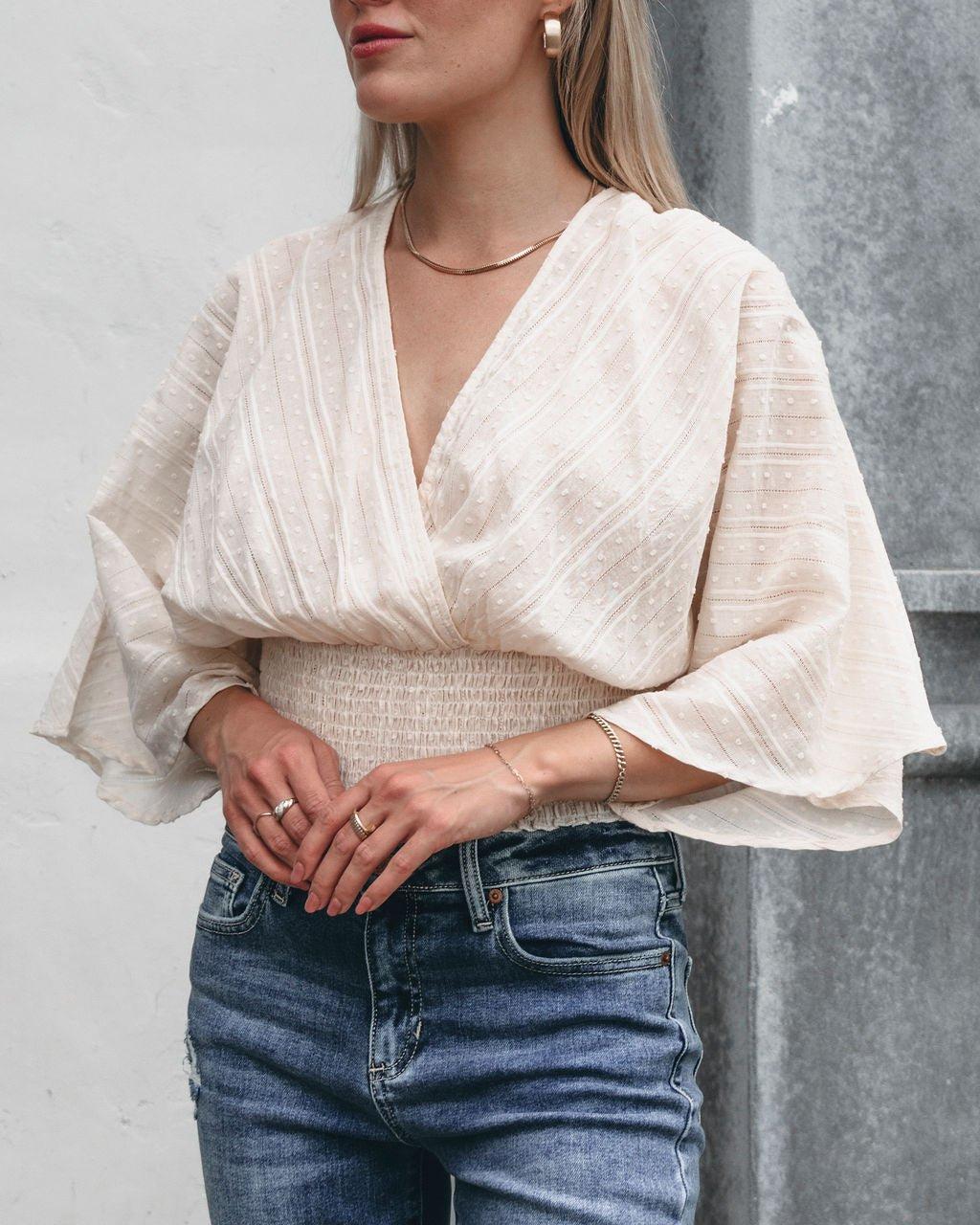 Swiss Dot Smock Top - Cream - FINAL SALE Product Image