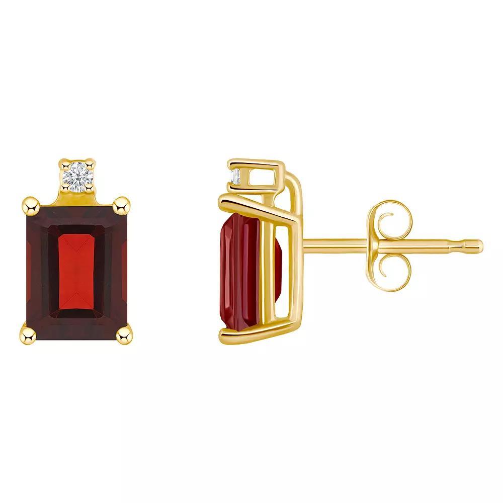Celebration Gems 14k Gold Emerald Cut Garnet & Diamond Accent Stud Earrings, Women's Product Image