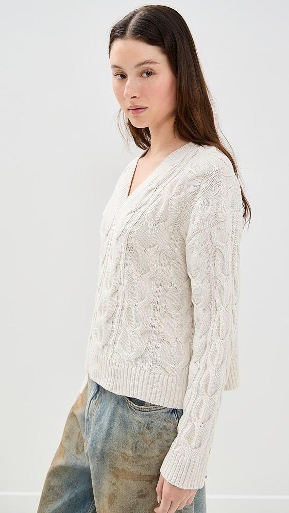 Free People Washed Cable V Neck | Shopbop Product Image