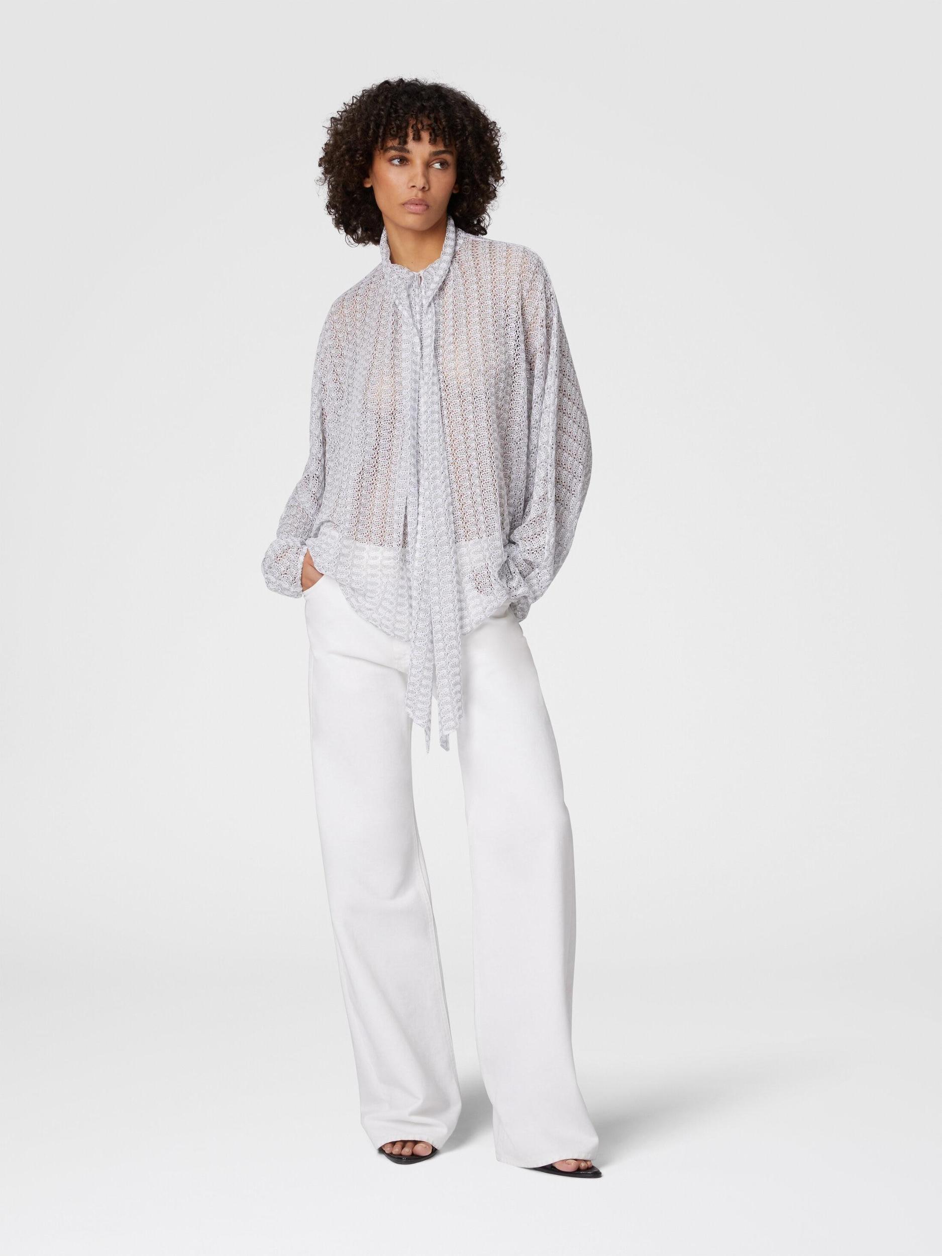 Lamé viscose lace blouse with sash collar Product Image