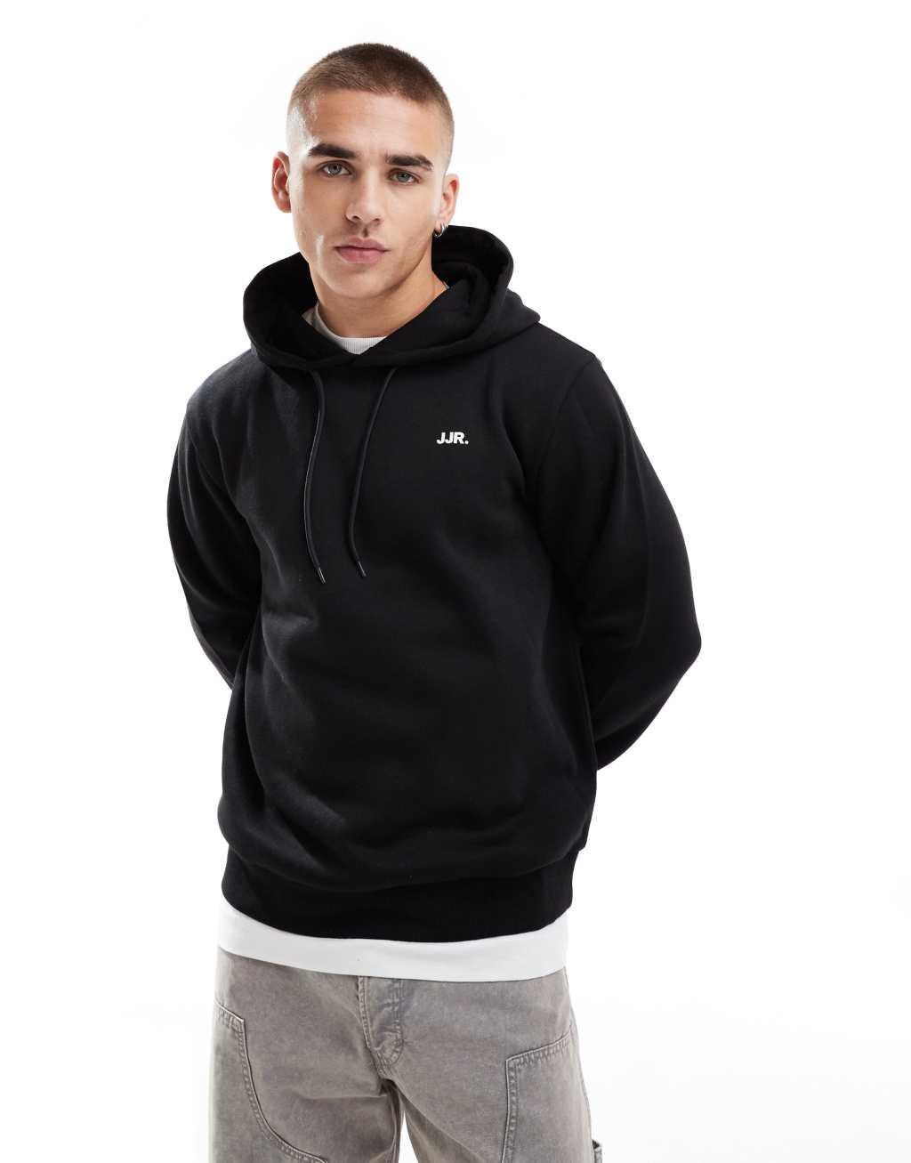 JJ Rebel hoodie with small chest logo in black Product Image
