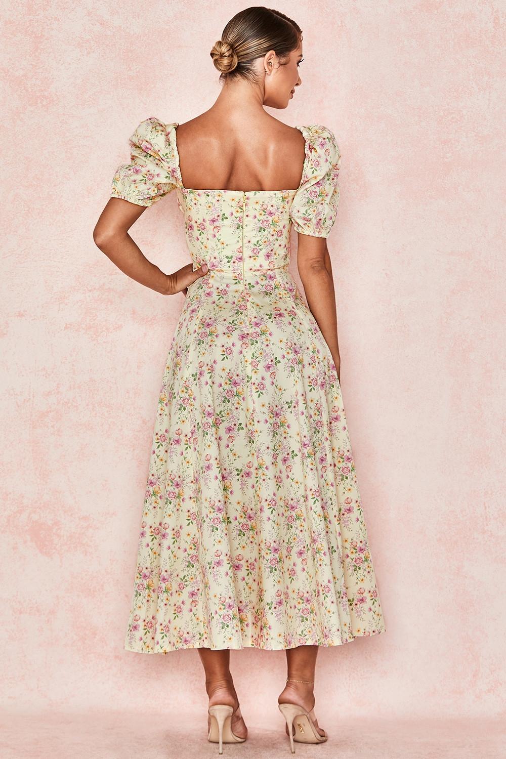 Tallulah Lemon Floral Puff Sleeve Midi Sundress Product Image