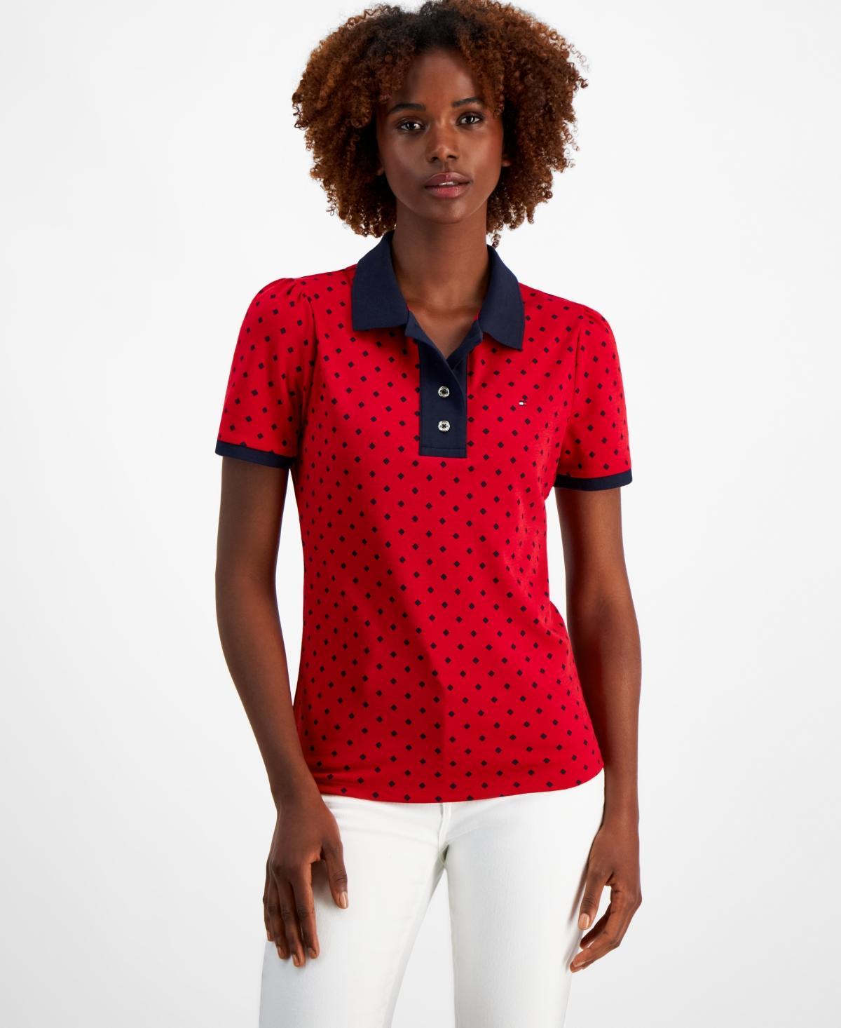 Tommy Hilfiger Womens Cotton Printed Puff-Sleeve Polo Product Image
