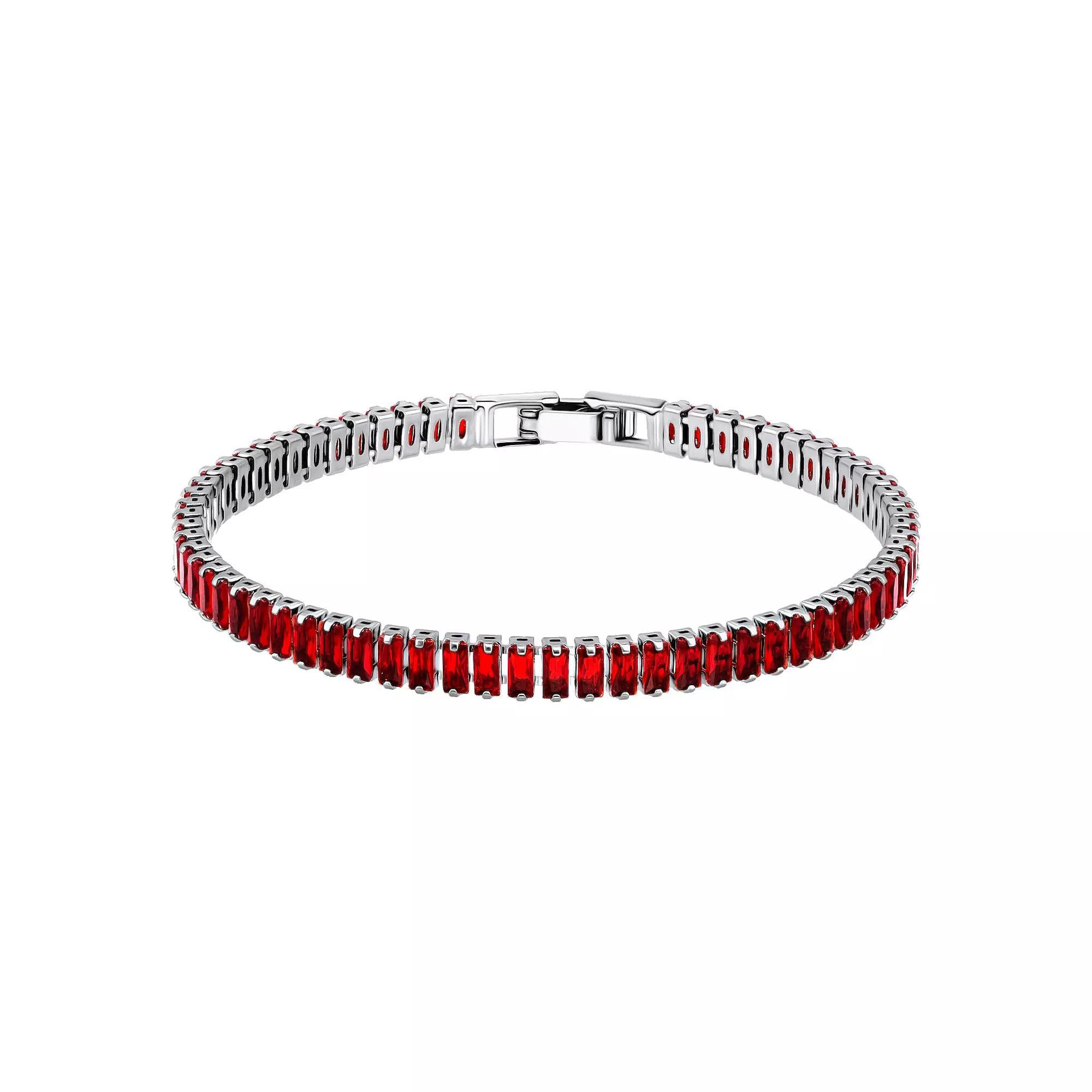 Aleure Precioso Sterling Silver Plated Crystal Tennis Bracelet, Women's, Size: 7.25", Silver Tone Red Product Image