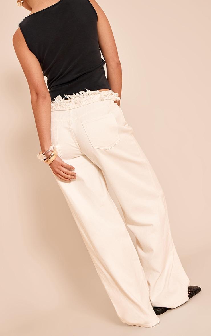 White Extreme Frayed Waistband Wide Leg Jeans Product Image