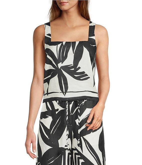 Antonio Melani Brandy Palm Printed Linen Square Neck Sleeveless Coordinating Blouse Product Image