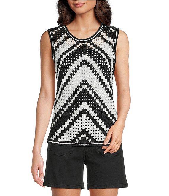 Charlie B. Crochet Knit Chevron Crew Neck Sleeveless Top Product Image
