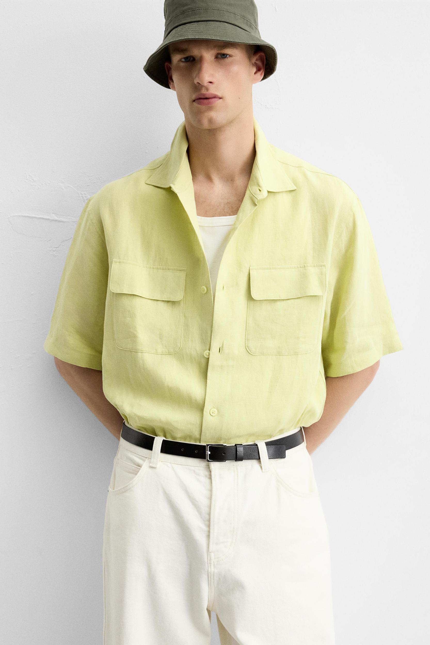 100% LINEN POCKET SHIRT Product Image