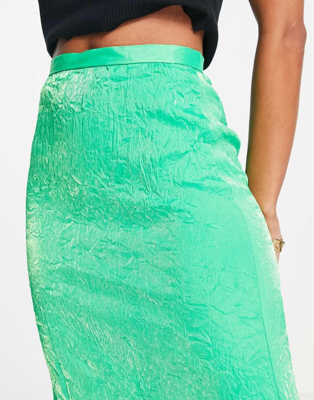 Topshop premium crinkle satin midi skirt Product Image