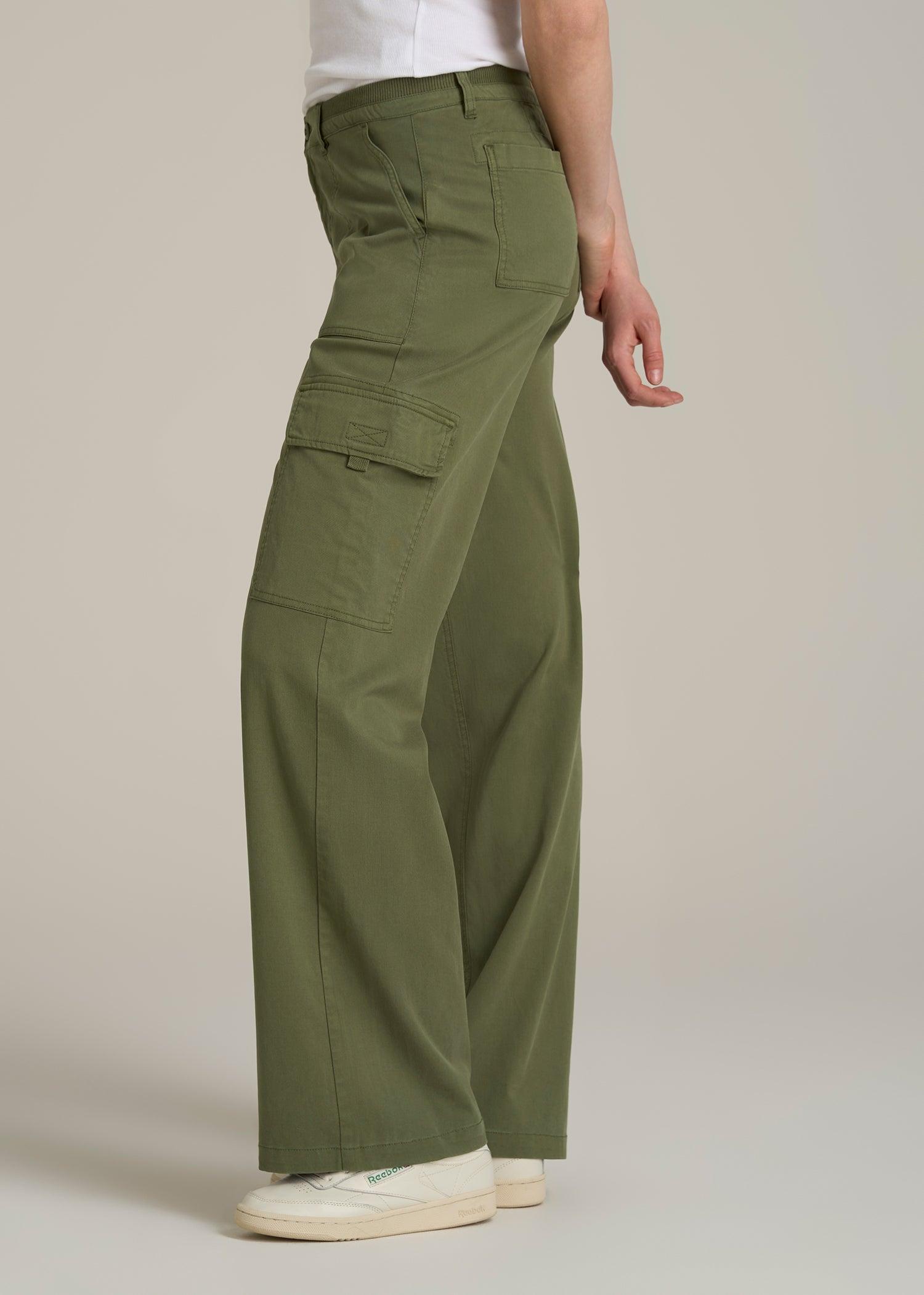 Garment Dyed Wide Leg Cargo Pants for Tall Women in Bright Olive Product Image