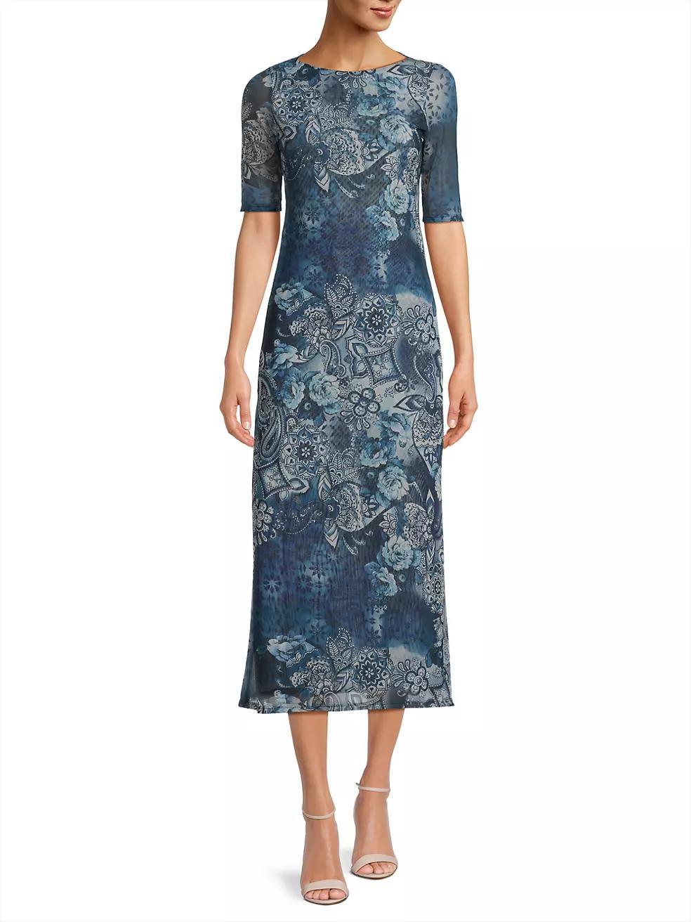 Floral Mesh Boatneck Midi-Dress Product Image