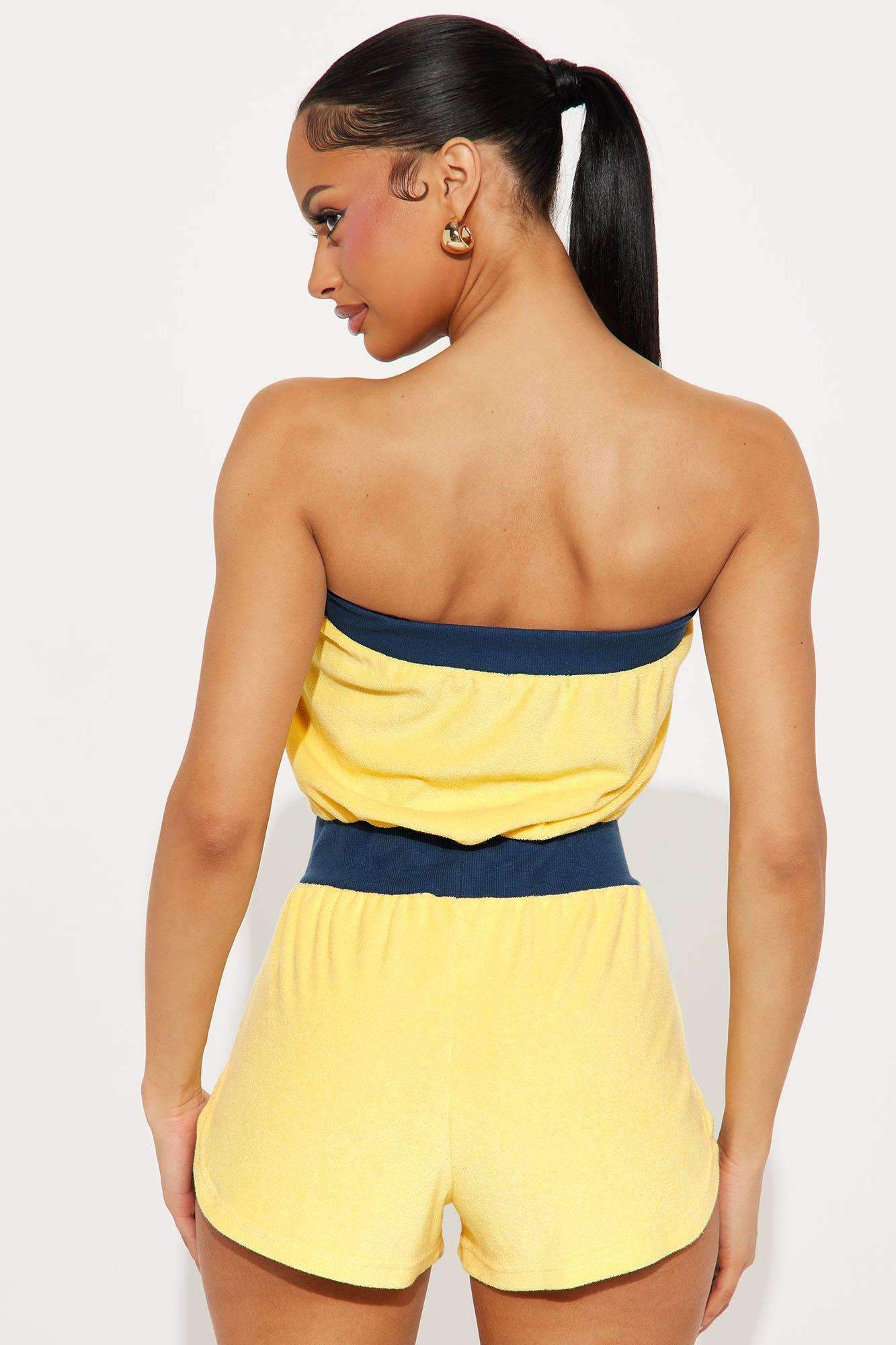 Sporty Terry Cloth Romper - Yellow/combo Product Image