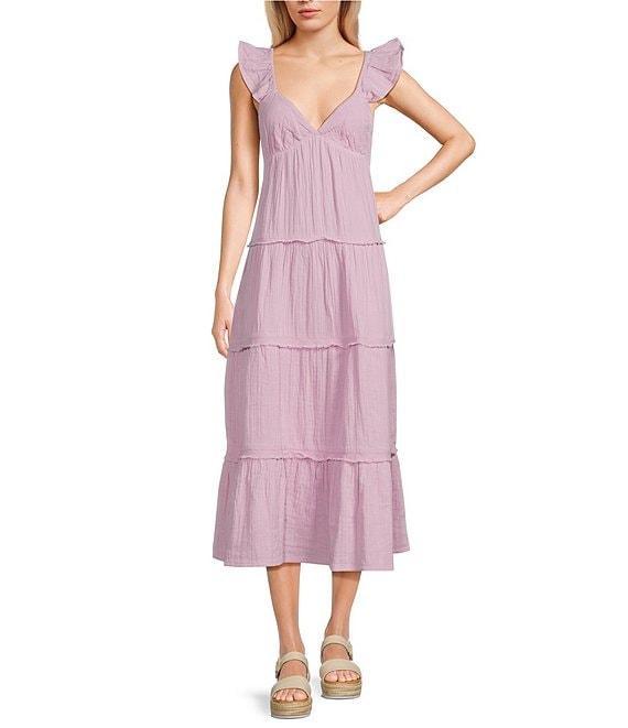Roxy Palmy Days Ruffle Straps Tiered Midi Dress Product Image
