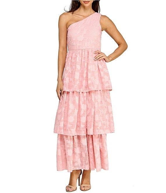Layered With Love Lace Asymmetrical One Shoulder Neck Sleeveless Ruffle Tiered A-Line Dress Product Image
