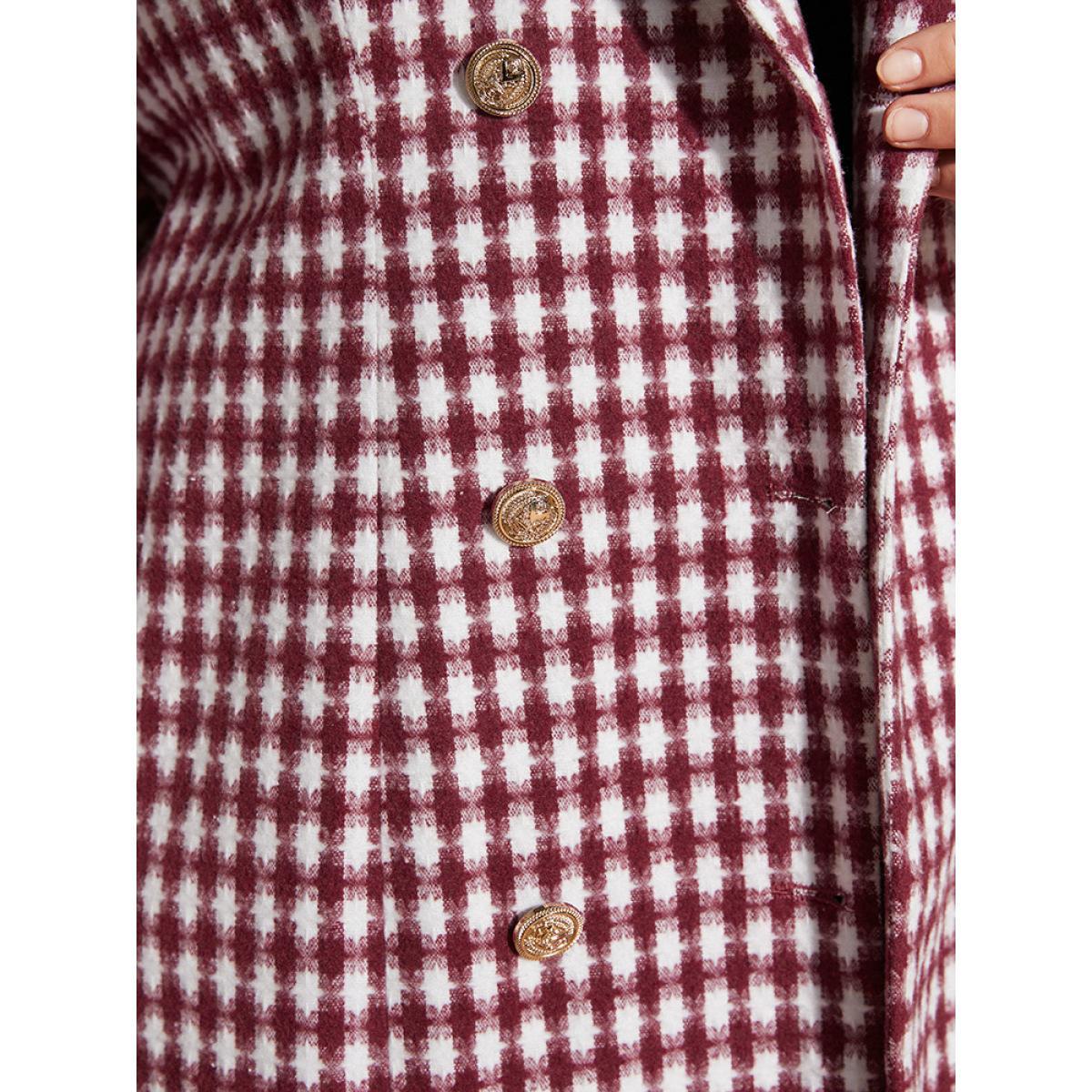Plus Size Gingham Fuzzy Trim Button Front Blazer Scarlet Women Dailywear Gingham Button Sleeve Long Sleeve Suit Collar 18-20/2X Elegant Blazers BloomChic Product Image
