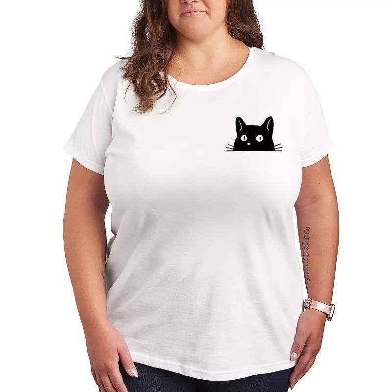 Plus Cat Peeking Left Chest Graphic Tee, Womens Product Image