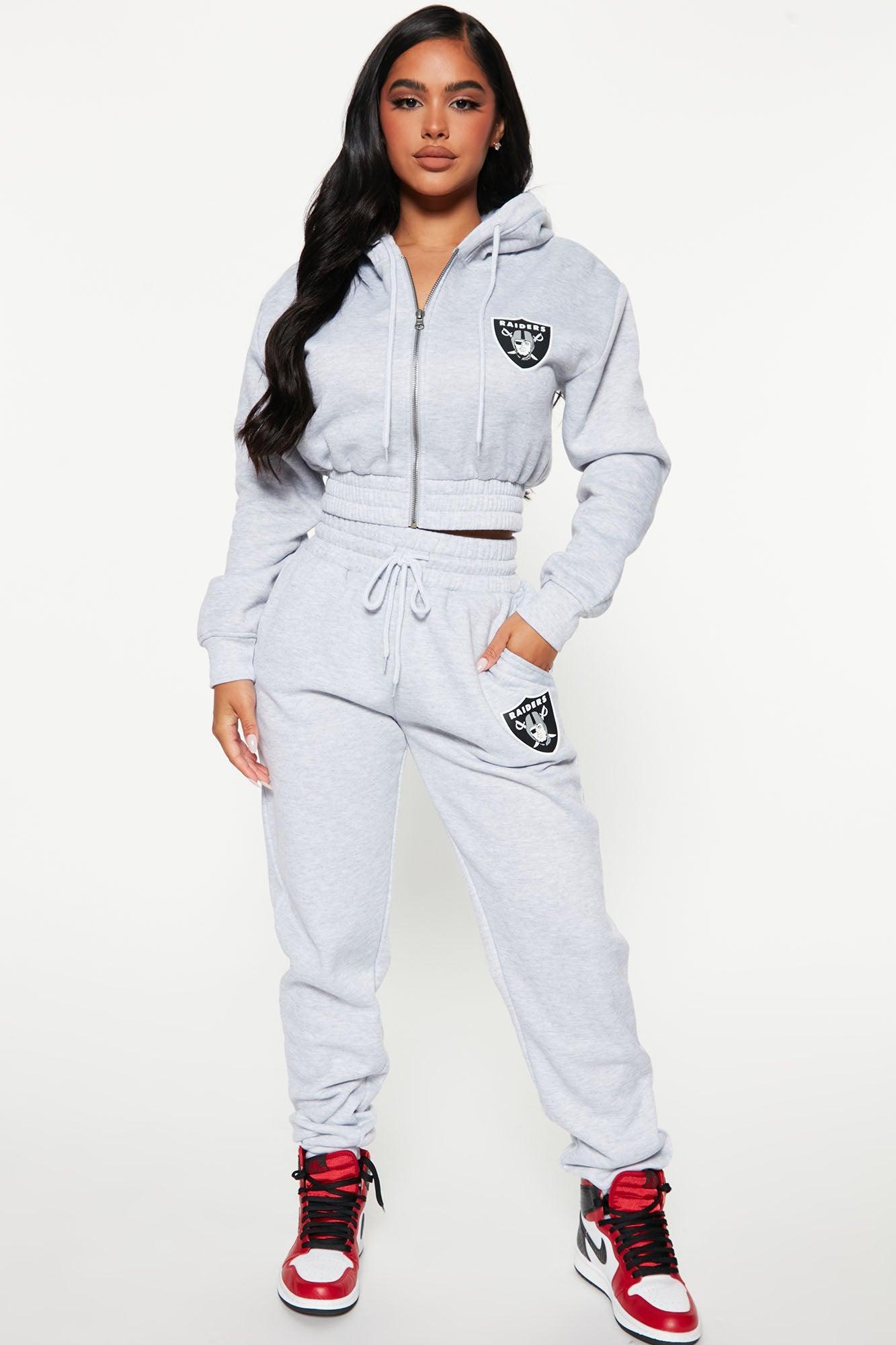Raiders Cropped Zip Hoodie - Heather Grey Product Image