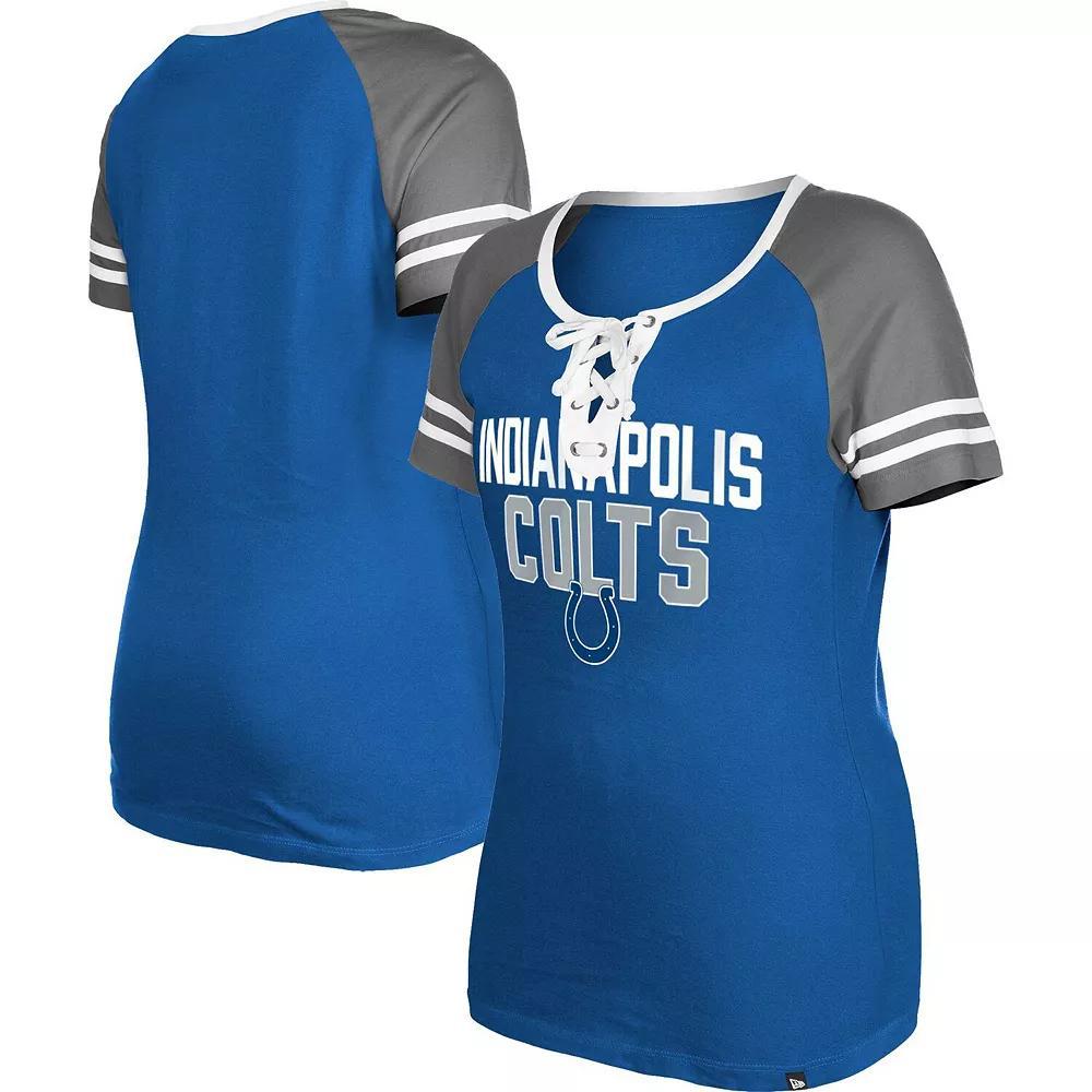 Women's New Era  Royal Indianapolis Colts Raglan Lace-Up T-Shirt, Size: Small, Blue Product Image