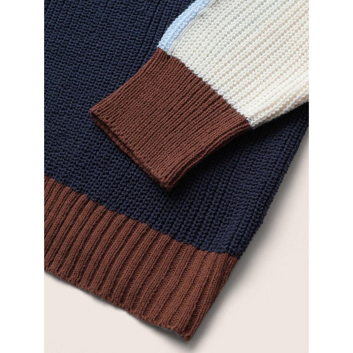 Plus Size Asymmetrical Colorblock Contrast Drop Shoulder Pullover DarkBrown Women Casual Loose Long Sleeve Round Neck Dailywear Pullovers BloomChic 28/5X Product Image