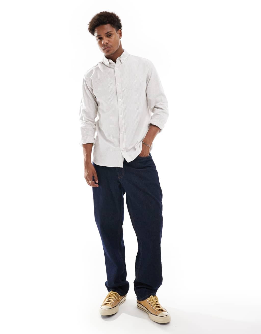 JJ Rebel oxford shirt in beige stripe  Product Image
