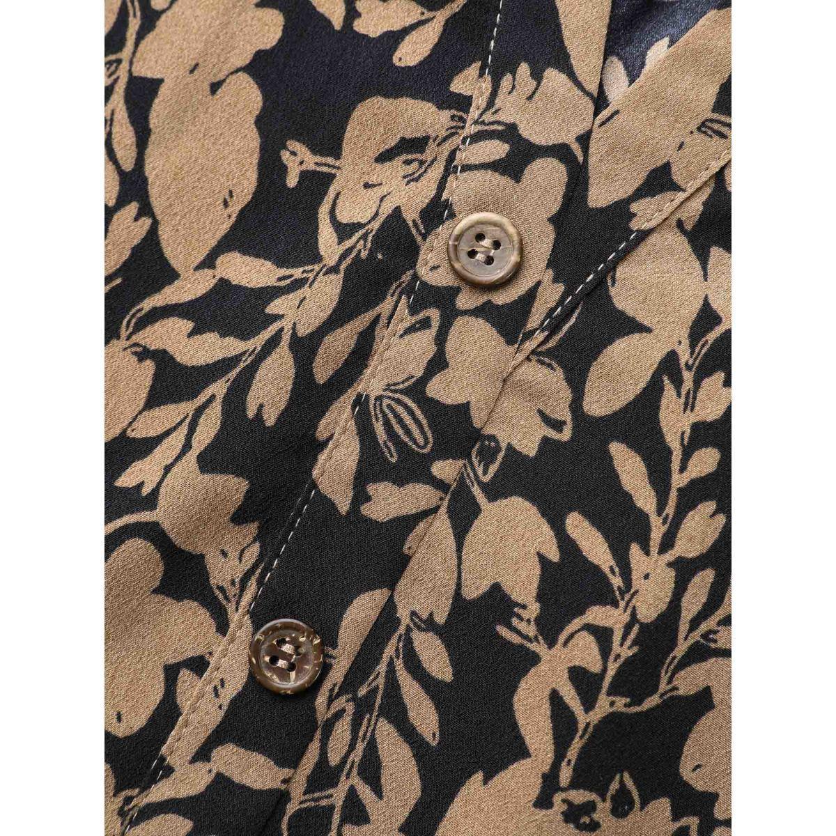 Plus Size Black Silhouette Floral Print Notched Frill Trim Blouse Women Elegant Long Sleeve Notched collar Everyday Blouses BloomChic 22-24/3X Product Image